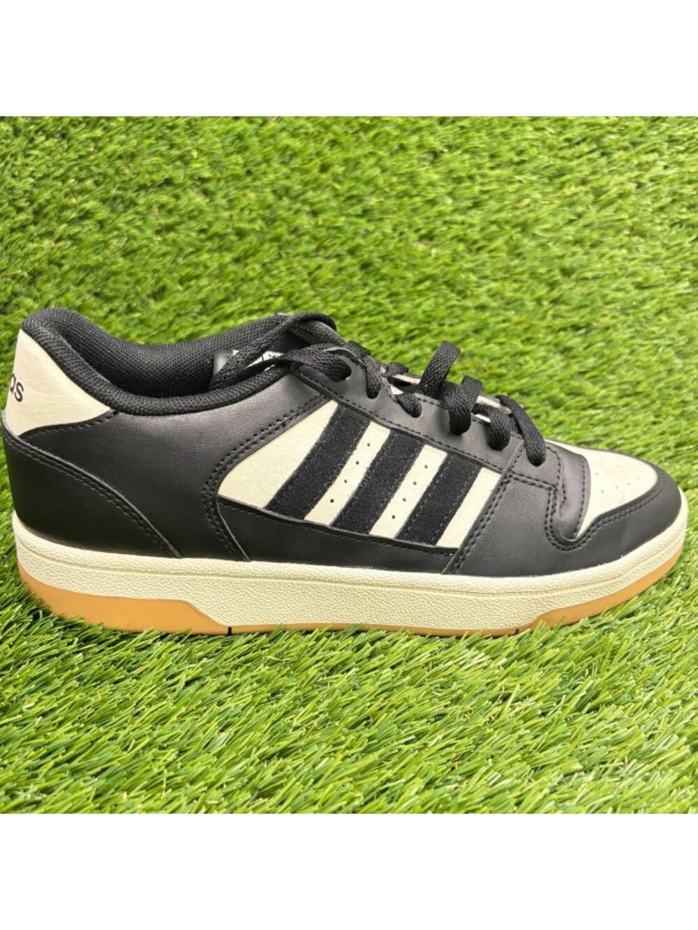Adidas Break Start Womens Size 8 Black White Gum Athletic Leather Shoes Sneakers